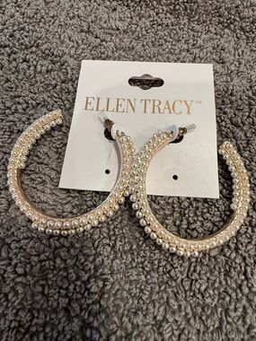 Ellen Tracy double pearl open hoop post earrings
